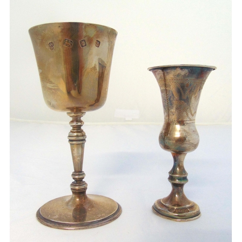 380 - A hallmarked silver Kiddush cup and a hallmarked silver goblet London 1974, approx total weight 246g