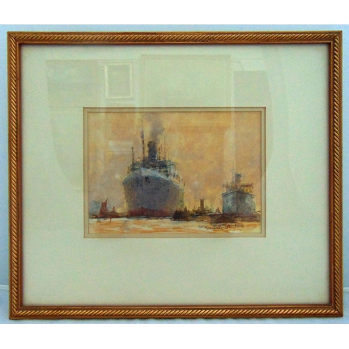 39 - Grenville Cottingham framed and glazed watercolour of two steam ships, signed bottom right, 14 x 20c... 