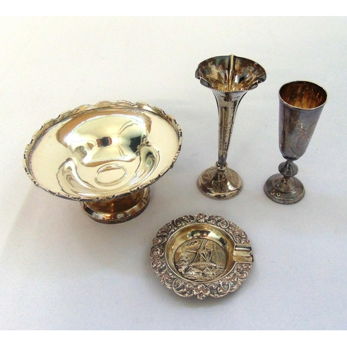 394 - A quantity of hallmarked silver and white metal to include a bonbon dish, a vase, a Kiddush cup and ... 