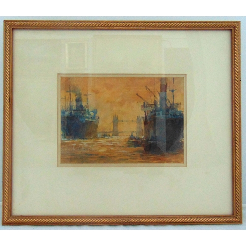 40 - Grenville Cottingham framed and glazed watercolour of steam ships by Tower bridge signed bottom left... 