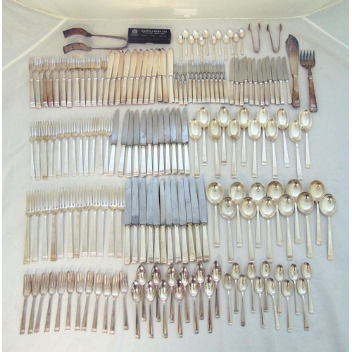 406 - Mappin and Webb silver plated MWE7 Art Deco pattern flatware to include knives, forks, spoons, soup ... 