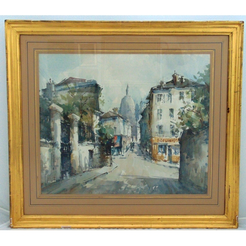 45 - A framed and glazed watercolour of a Parisienne street scene, indistinctly signed bottom right, 44 x... 