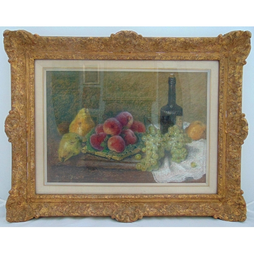 49 - Pierre Brins framed and glazed gouache titled Pears and Peaches with Wine, signed bottom left, Galer... 