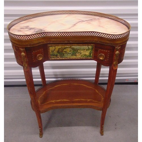 5 - A continental kidney shaped occasional table with marble top gallery, one drawer all on cabriole leg... 