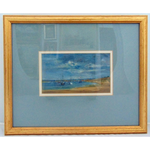 58 - Michael Chapman framed and glazed gouache painting of boats in an estuary signed bottom left , 11.5 ... 