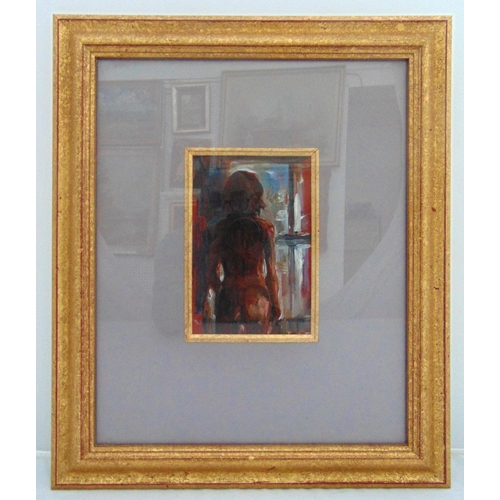 59 - Michael Chapman framed and glazed oil painting of a female nude, signed to the right, 16.5 x 11cm