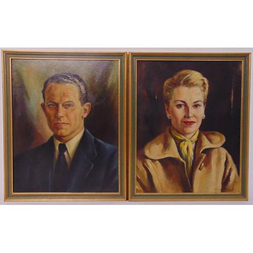 61 - Edward Hurst a pair of framed oils on canvas of Mr and Mrs Freeman, signed bottom right, 49 x 38.5cm... 