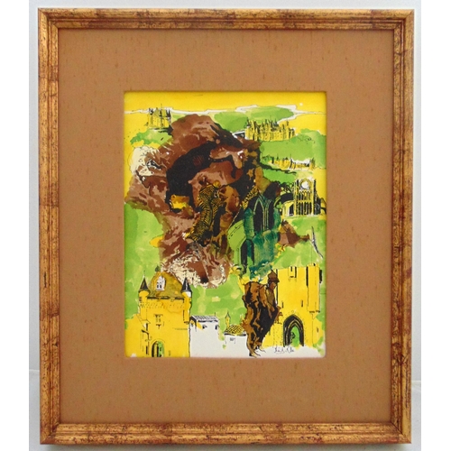 67 - Frank Rosen framed and glazed acrylic and pen on board titled Chateau of the Loire, signed bottom ri... 