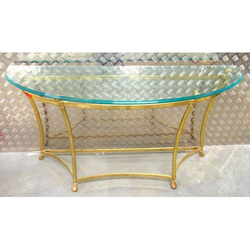 7 - A demiline glass and gilt metal consol table on four convex legs, 75 x 140 x 44cm