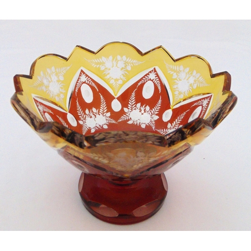 118 - A continental red overlaid glass vase on raised circular base, 10 x 14cm