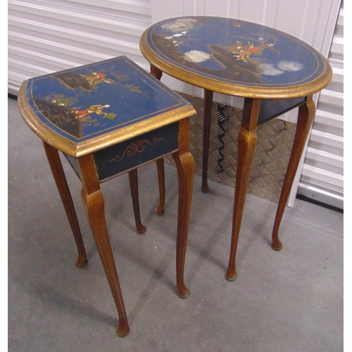 14 - A nest of two oriental style lacquered side tables on four cabriole legs, tallest 73.5 x 59 x 42.5cm