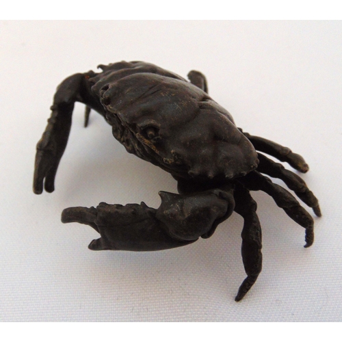 151 - A Japanese Okimono bronze figurine of a crab, marks to the base, 3 x 6.5 x 8cm