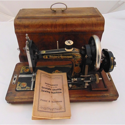 172 - Frister and Rossman sewing machine in fitted wooden case to include instruction manual