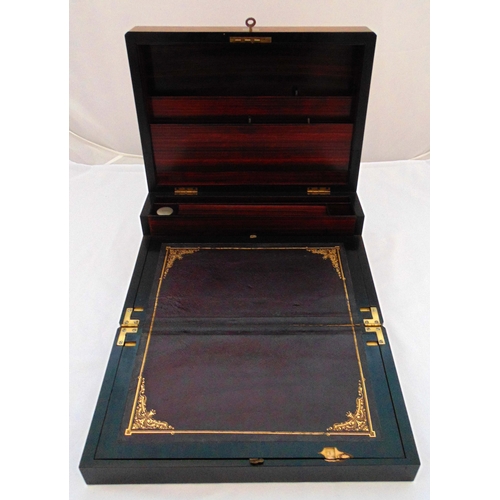 188 - A Victorian rectangular burr walnut writing/stationary box, the hinged cover revealing a coromandel ... 