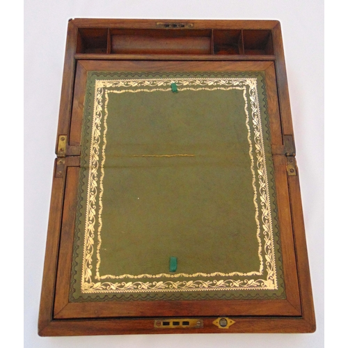 189 - A 19th century rectangular writing slope with brass mounts and original key,  A/F