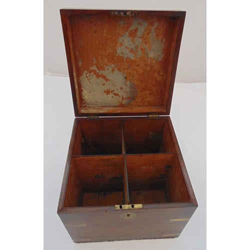 191 - A 19th century square mahogany bottle holder with brass mounts, 23 x 26 x 25cm