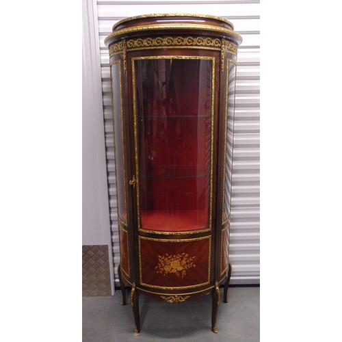 2 - A French style bow fronted Kingswood and mahogany glazed display cabinet with glass shelves, painted... 