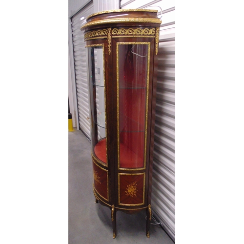 2 - A French style bow fronted Kingswood and mahogany glazed display cabinet with glass shelves, painted... 