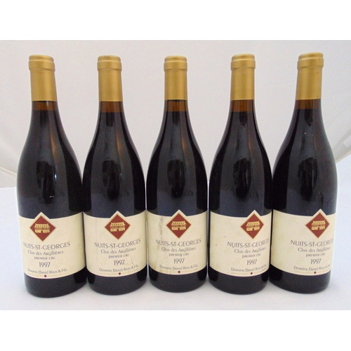 228 - Daniel Rion Nuits-St-Georges Clos des Agillieres Premier Cru 1997 vintage, five 75cl bottles