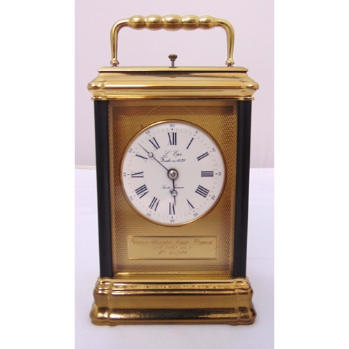 272 - Hermes L'Epee gilded metal repeating carriage clock, limited edition 54/100 made for the wedding of ... 