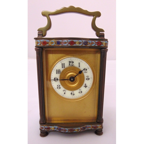 273 - A French brass and cloisonné carriage clock with white enamel dial and Arabic numerals, 14,5 x 7 x 5... 