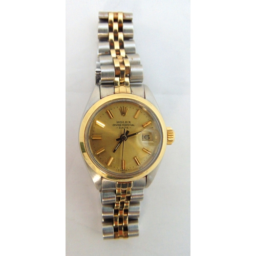 278 - Rolex Oyster Perpetual Date ladies stainless steel and gold wristwatch to include box, paperwork and... 