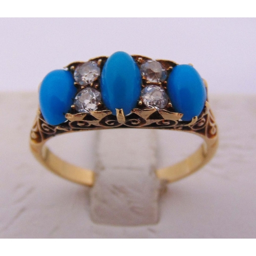 319 - 18ct yellow gold, turquoise and diamond dress ring, approx total weight 3.7g