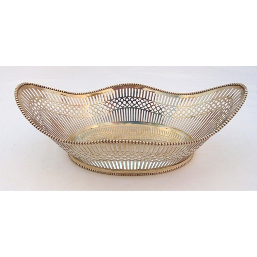 363 - A Dutch white metal oval roll basket with bar pierced sides and beaded border, approx total weight 3... 