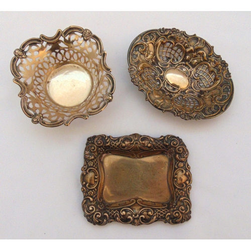 377 - Two hallmarked silver bonbon dishes, approx total weight 50g and a WMF silver plated bonbon dish (3)