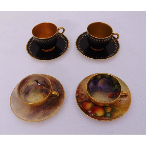 131 - Four Royal Worcester cabinet cups of varying design, marks to the bases