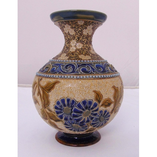 147 - A Doulton Lambethware baluster vase decorated by Louise Edwards, marks to the base, 24.5cm (h)