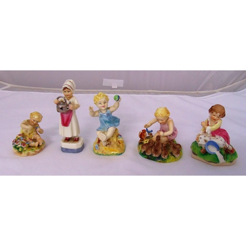 163 - Five Royal Worcester figurines to include Mischief 2914, Little Miss Moffat 3301, Woodland dance 307... 