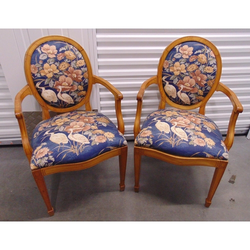 23 - A pair of Biedermieir style satin birch armchairs with upholstered seats and backs