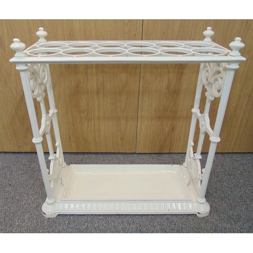 31 - An early 20th century rectangular white cast iron umbrella and stick stand, 64 x 66 x 28cm