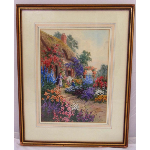 65 - Joseph Halford Ross framed and glazed watercolour of a country cottage and garden scene, signed bott... 