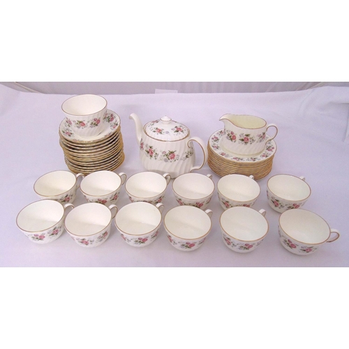 98 - Minton Spring Bouquet teaset for twelve place settings to include cups, saucers, plates, a teapot, m... 