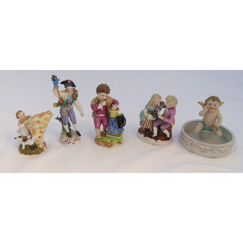 121 - Five continental figurines of children in various pursuits, tallest 17cm (h)