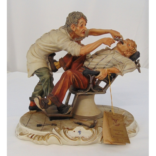 122 - Capo di Monte figural group of a dentist and patient, 31cm (h) A/F