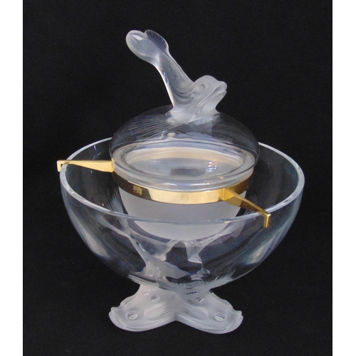 125 - A Lalique Igor caviar bowl complete with ice bowl, caviar bowl and cover and gilt suspension frame a... 