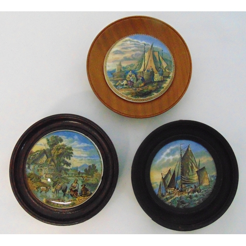141 - Three framed Victorian pot lids