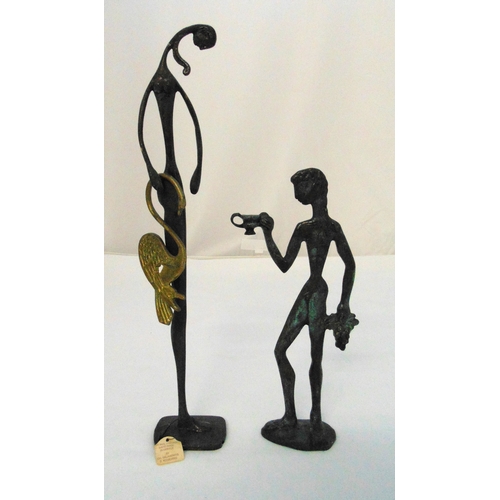 153 - Two bronze stylised figurines to include Bacchus and Leda and the swan, tallest 38cm (h)