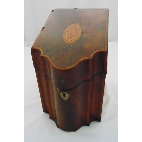 162 - An 18th century mahogany knife box with inlaid satinwood, the hinged cover revealing fitted interior... 