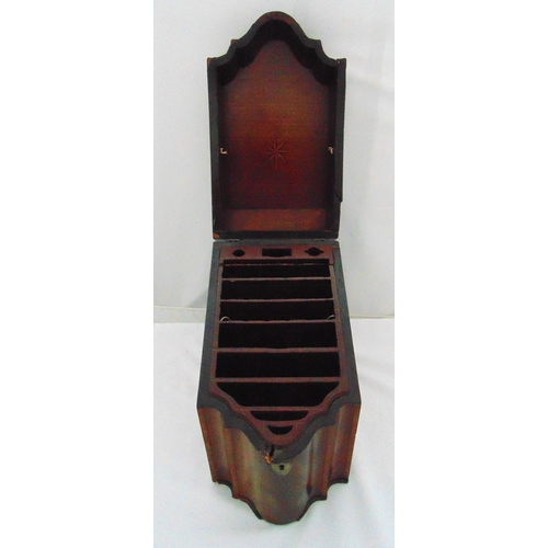 162 - An 18th century mahogany knife box with inlaid satinwood, the hinged cover revealing fitted interior... 