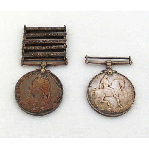 168 - Victorian South Africa medal with five bars to include Cape Colony, Orange Free State, Transvaal, So... 