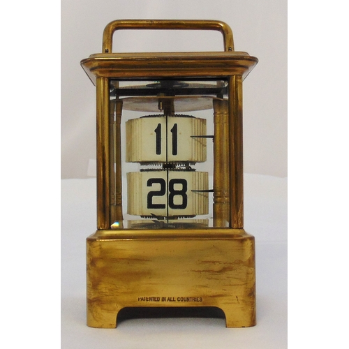 242 - Ever Ready Chronos brass flip clock with rectangular brass and glass case with carrying handle on fo... 