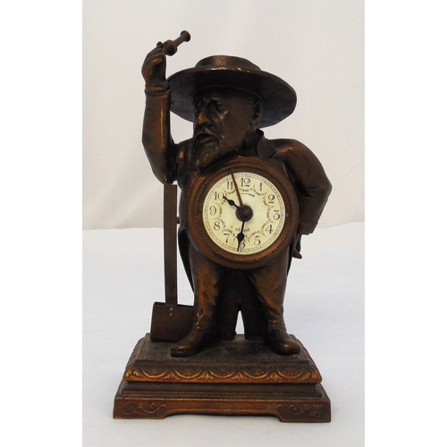 244 - A 19th century French mantle clock in the form of an old man wearing a hat, with white enamel dial A... 
