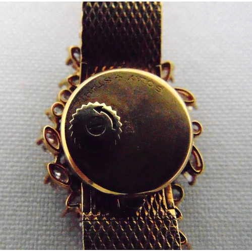 245 - Golay and Stahl 18ct gold ladies Art Deco wristwatch with diamond bezel, approx total weight 40.0g