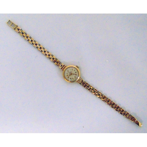 250 - Record 9ct yellow gold ladies wristwatch on a 9ct yellow gold articulated bracelet, approx total wei... 