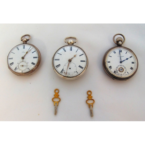 256 - Three hallmarked silver open face pocket watches to include J W Benson, A/F