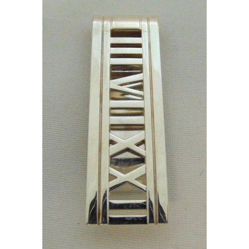 261 - Tiffany and Co. sterling silver money clip of rectangular form with geometric design, approx total w... 